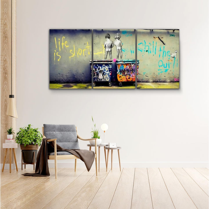Giallobus - Grosse Gemälde im XXL-Format - Banksy - Strassenkunst - Kinder pinkeln - Leinwand - 218x