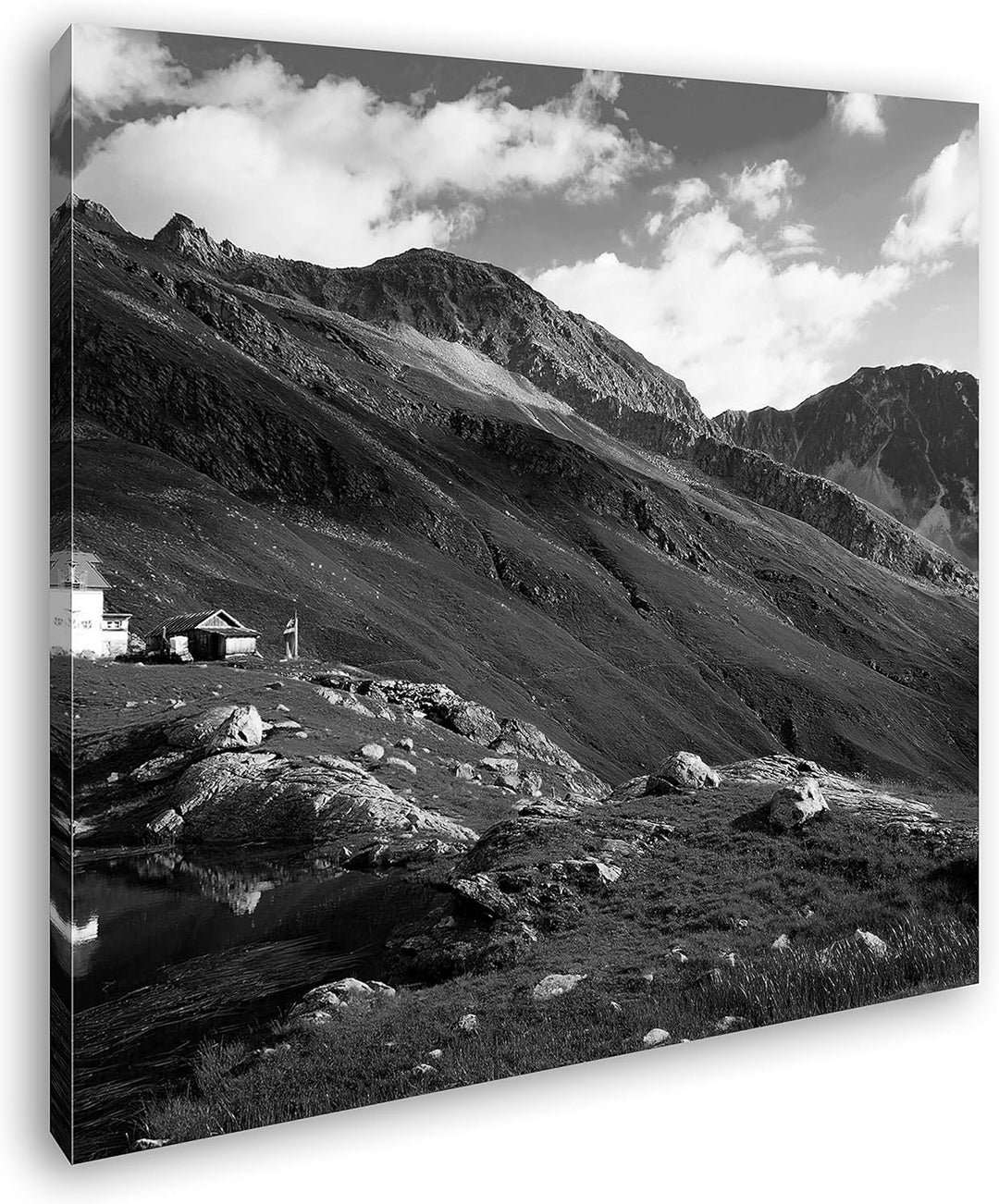 deyoli einsame Berghütte Format: 70x70 Effekt: Schwarz&Weiss als Leinwandbild, Motiv fertig gerahmt