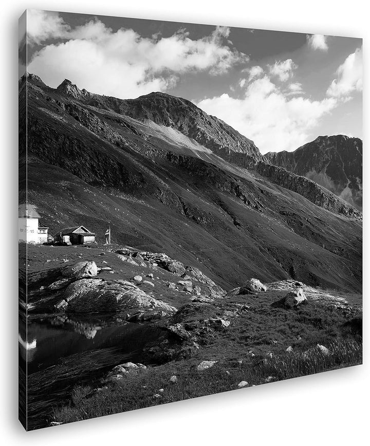 deyoli einsame Berghütte Format: 70x70 Effekt: Schwarz&Weiss als Leinwandbild, Motiv fertig gerahmt