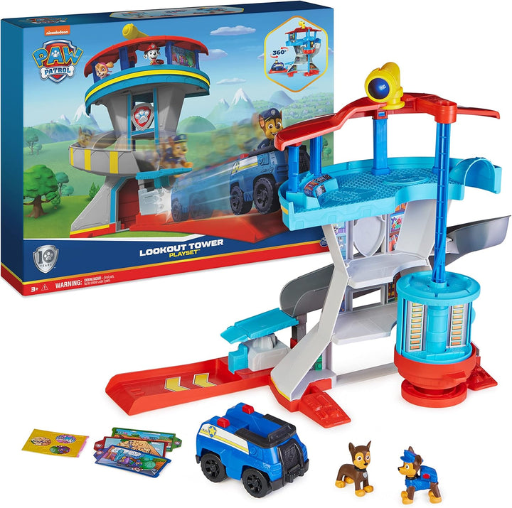 PAW Patrol, Lookout Tower, Hauptquartier Spielset mit 1 Chase Basis Fahrzeug, 2 Chase Figuren und Zu