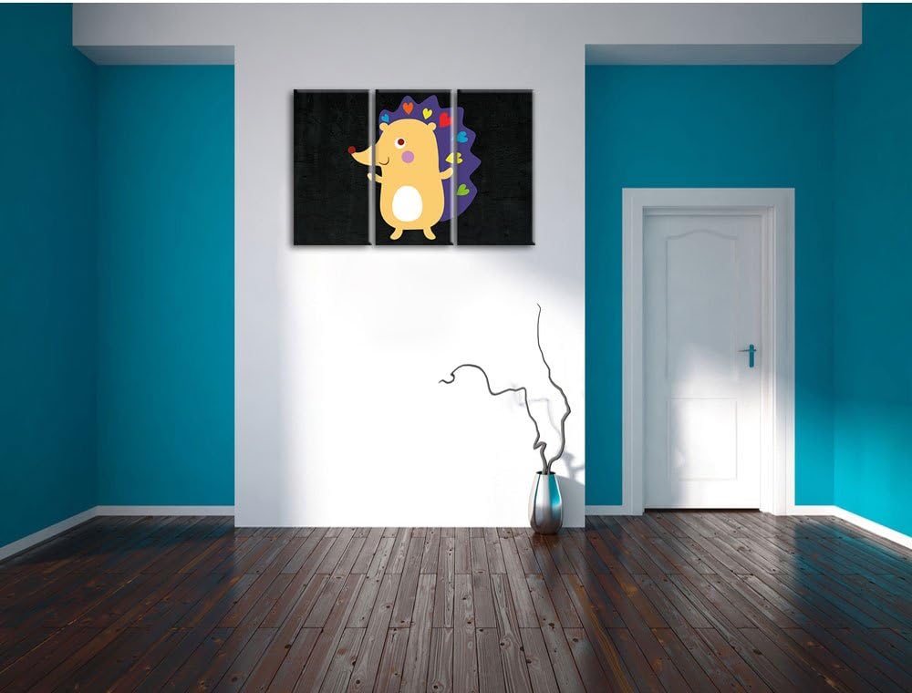 Pixxprint Niedlicher Igel schwarz 3-Teiler Leinwandbild 120x80 Bild auf Leinwand