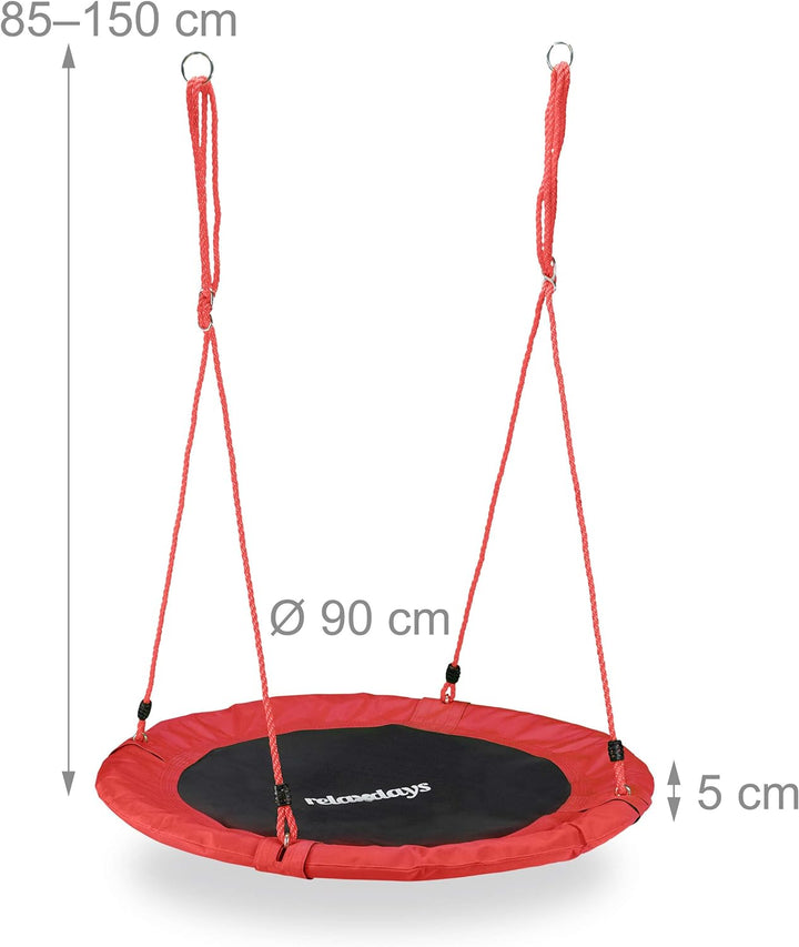 Relaxdays Unisex – Erwachsene, rot Nestschaukel, rund, für Kinder & Erwachsene, verstellbar, Ø 90 cm