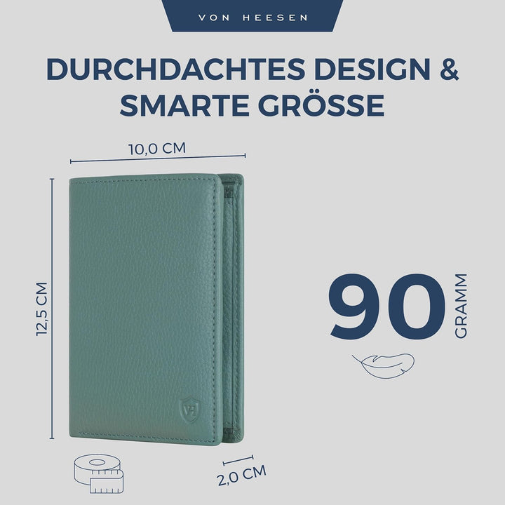 VON HEESEN Leder Geldbörse RFID Schutz I Echtleder Geldbeutel für Damen &amp; Herren I Portemonnaie Brie