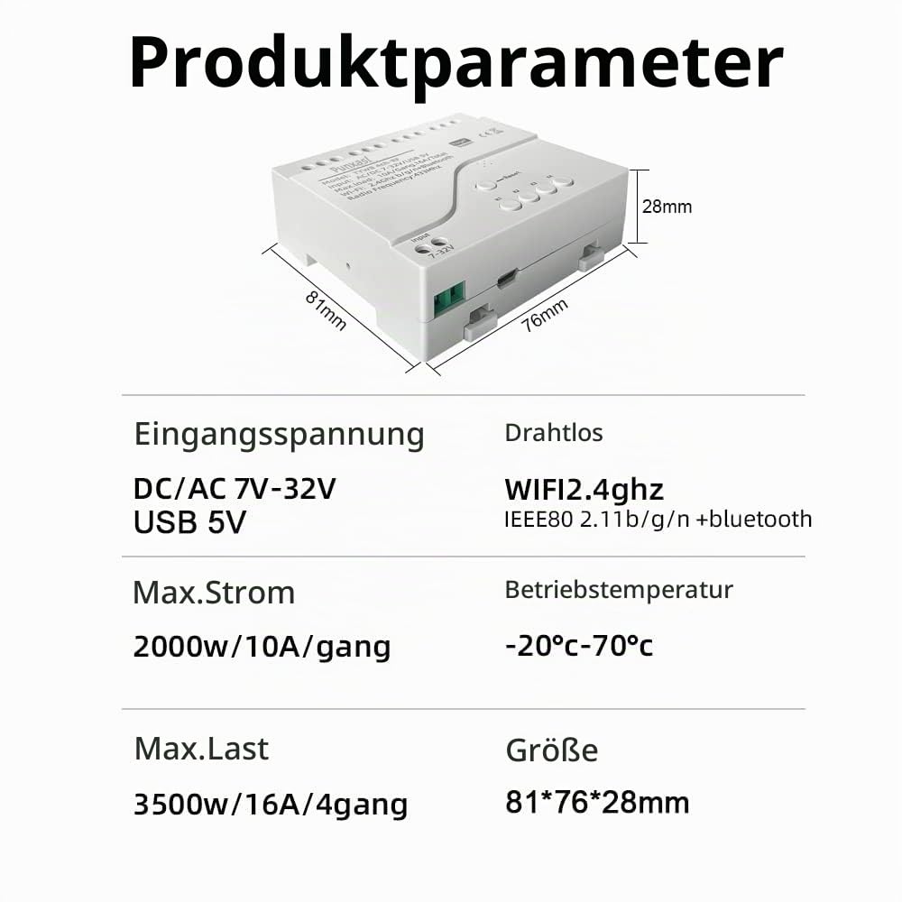 Punxasl 4 Kanal Wirelesssmart Schalter, Motorsteuerung, Trockenkontakt-Relaisschalter, RF433 MHz Tuy