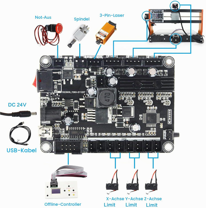 RATTMMOTOR Upgrade CNC 3018 Pro,3 Achsen GRBL Steuerung,mit X Y Z Achse Limiter+Not-Aus Funktion,DIY
