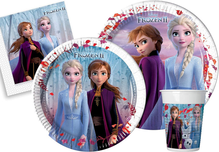 Ciao Party Tableware Set Disney Frozen II for 24 people (112 pcs: 24 paper plates Ø23cm, 24 paper pl