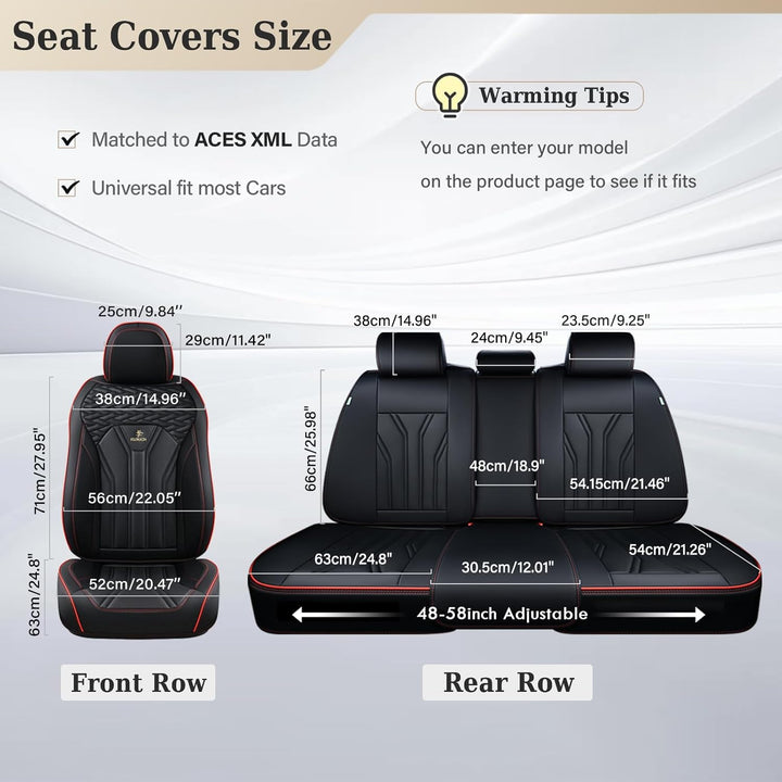 FLORICH Autositzbezüge Leder, Vorder- und Rücksitzbezüge, 5 Stück, komplettes Set, universell passen