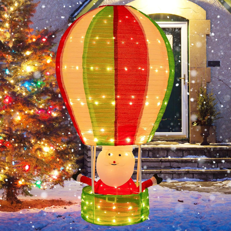 COSTWAY LED Heissluftballon Weihnachtsdeko, 135 cm beleuchteter Weihnachtsballon mit Weihnachtsmann