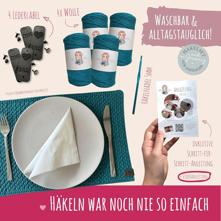 HÄKEL LIESE Häkelset für Anfänger – Platzsets häkeln & Tischsets Stoff selbst machen | DIY Häkelset