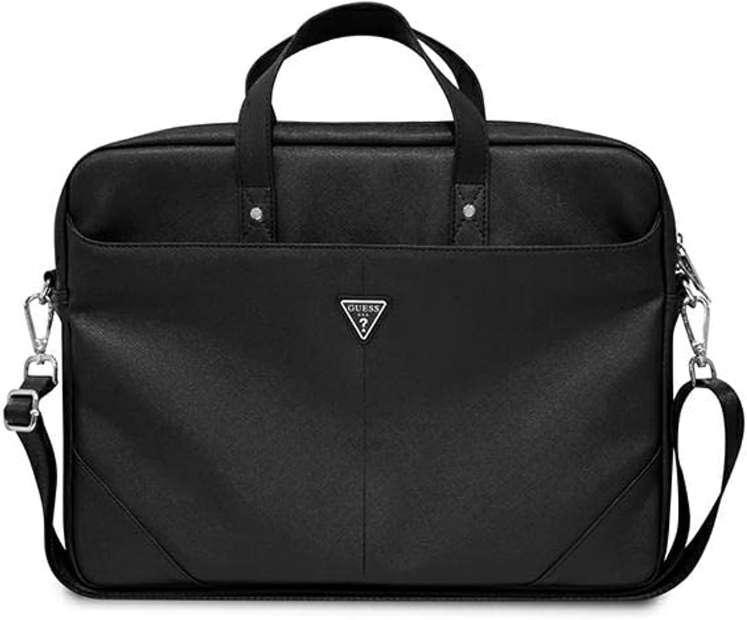 Guess Unisex Saffiano Hot Stamp Triangle Logo Tasche, Schwarz