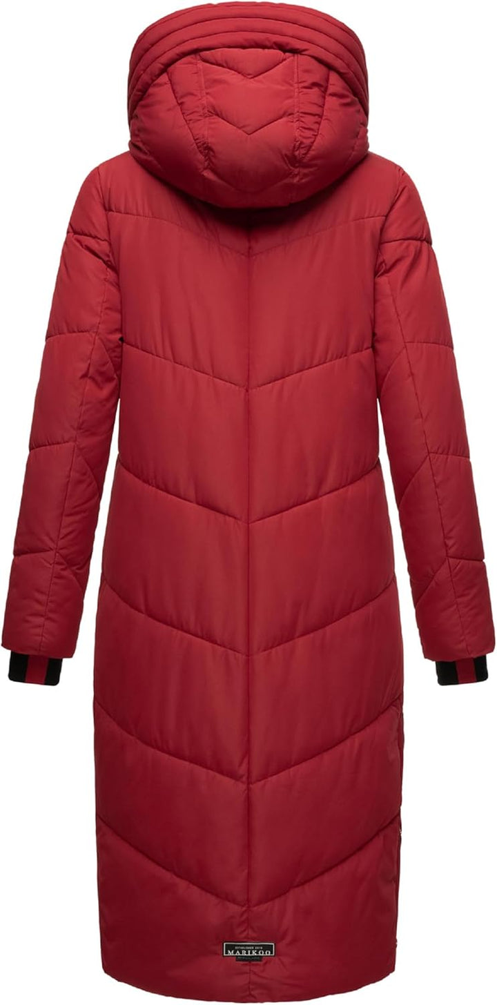 MARIKOO Damen Wintermantel warmer Steppmantel lang mit Kapuze und abnehmbarem Kunstfellkragen Nadare