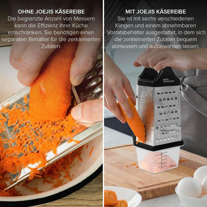 Joeji's Kitchen Käsereibe - 6-seitige Reibe mit Behälter Handreibe Hobel Zerkleinerer Zester Rutschf