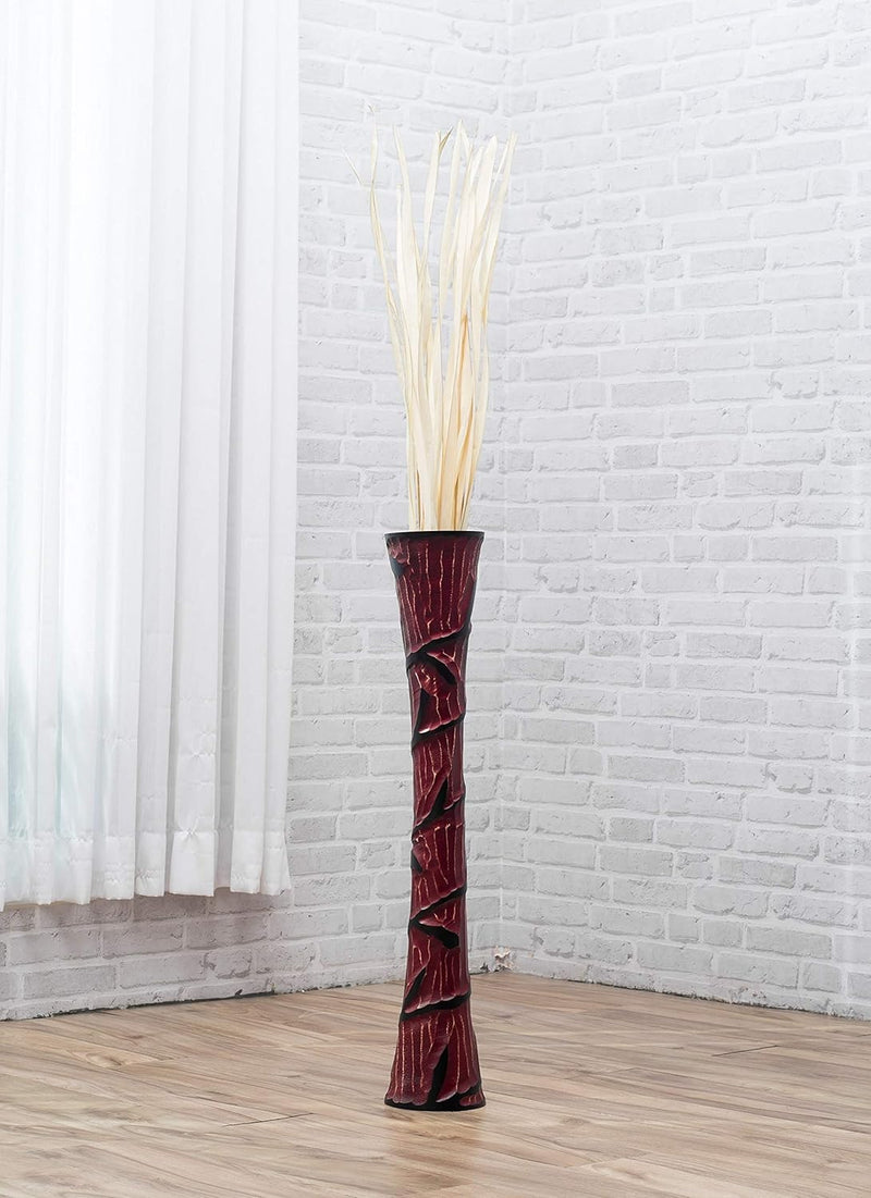 Leewadee Grosse Bodenvase für Dekozweige hohe Standvase Design Holzvase, Holz, 70 cm, Rot 70 cm Rot,