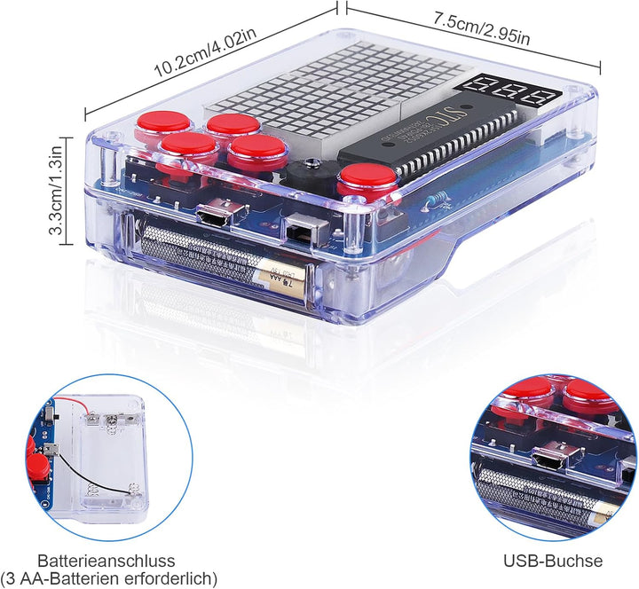 DIY Spielekonsole Löten Bausatz, Elektronik Baukasten DIY Elektronik Lötübungsset mit Acrylgehäuse H