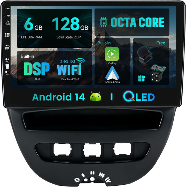 SXAUTO - 6G+128G - Android 12 IPS Autoradio für Toyota Aygo/Peugeot 107/Citroen C1 (2005-2014) - Ein