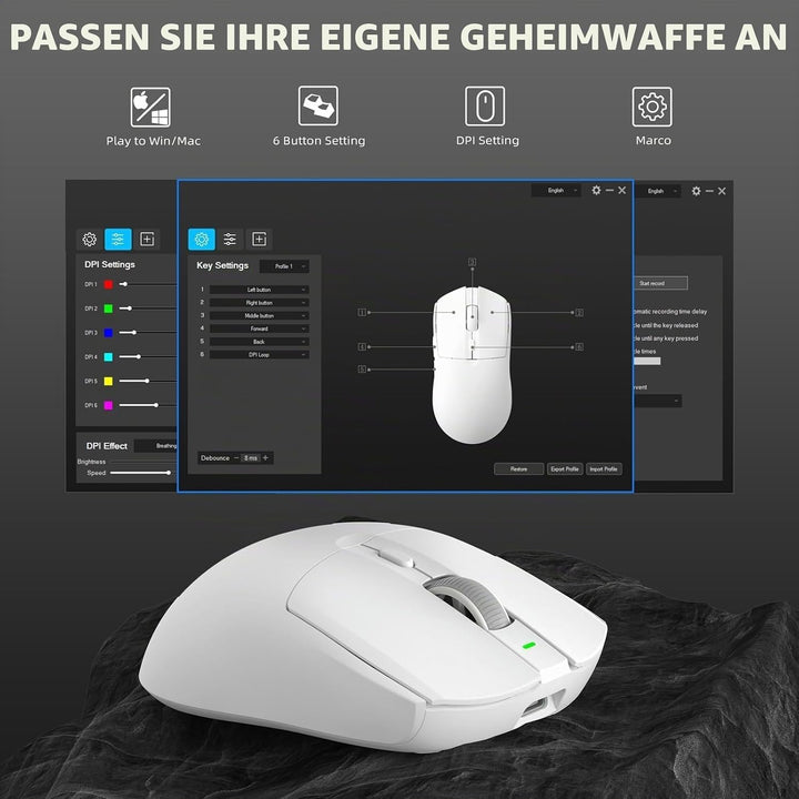 AJ139PRO Kabellose Gaming Maus, Leichtgewicht 59g FPS Mäuse, Optischer Sensor PixArt PAW3395, 26K DP