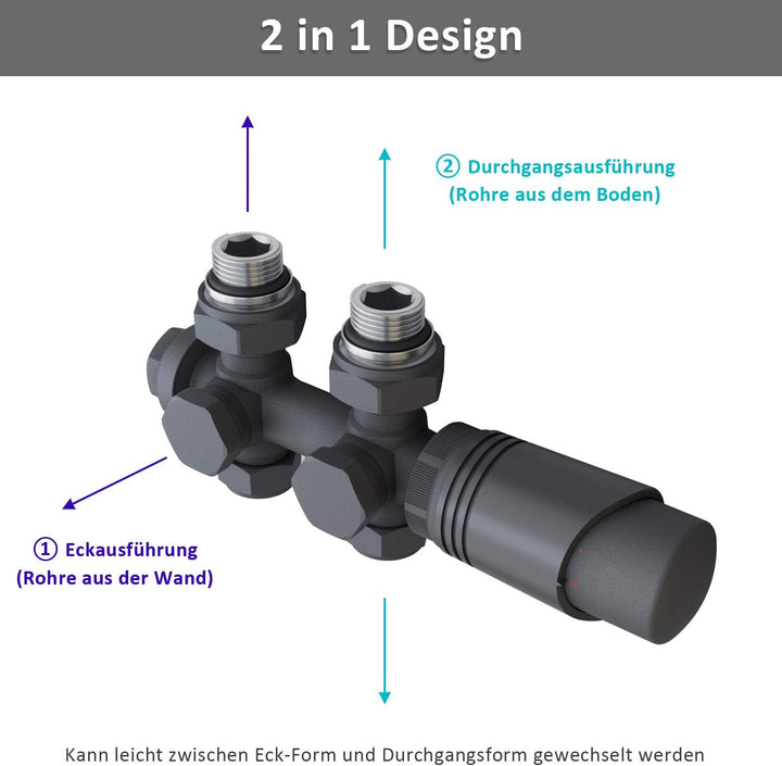 ELEGANT Design Heizkörper Horizontal mit Anthrazit Multiblock 630x616mm Einlagig Anthrazit Badezimme