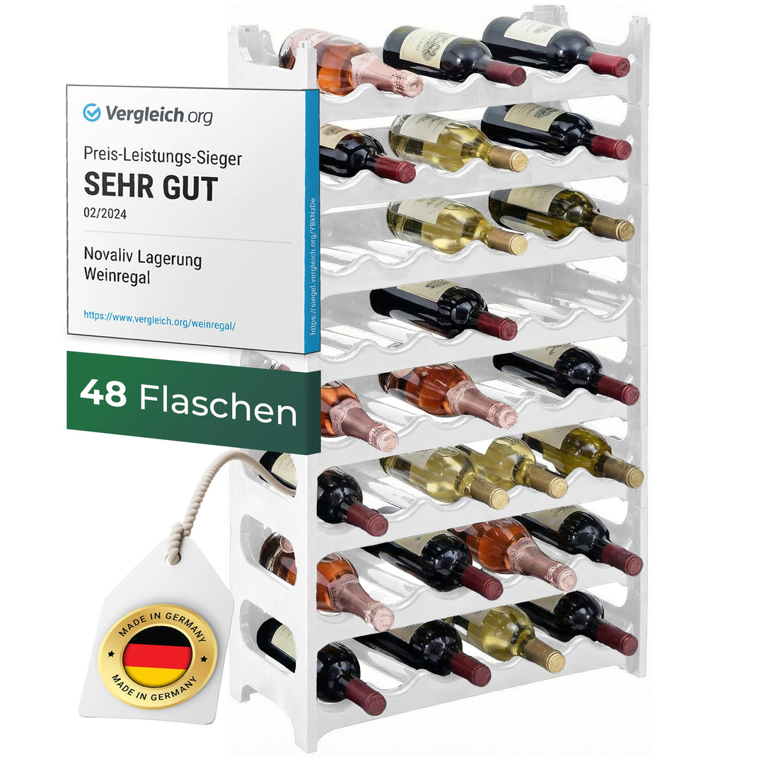 Novaliv Weisses, Modulares Flaschenregal für 48 Weinflaschen - Stapelbar, Erweiterbar, Robust - Idea