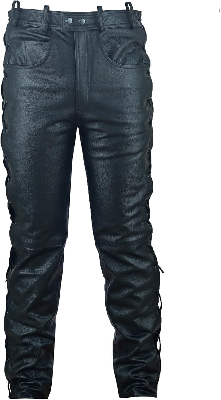 German Wear Lederhose lederjeans bikerjeans Büffelleder seitlich geschnürt Schwarz 48 Schwarz, 48 Sc