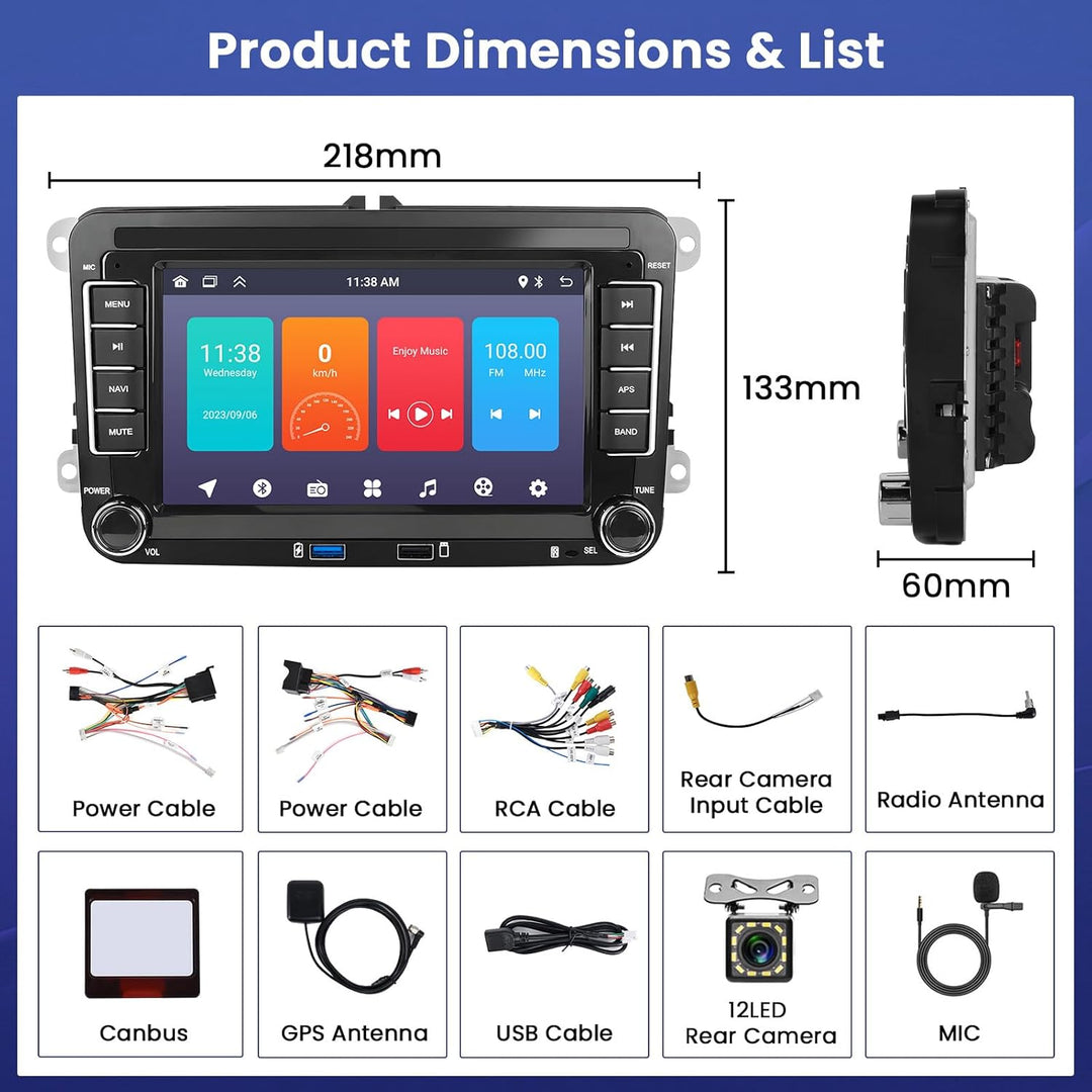 Hikity 1+32GB Autoradio Navi Für VW Passat Golf MK5 MK6 Caddy Polo T-Ouran Seat,7 Zoll Touchscreen A