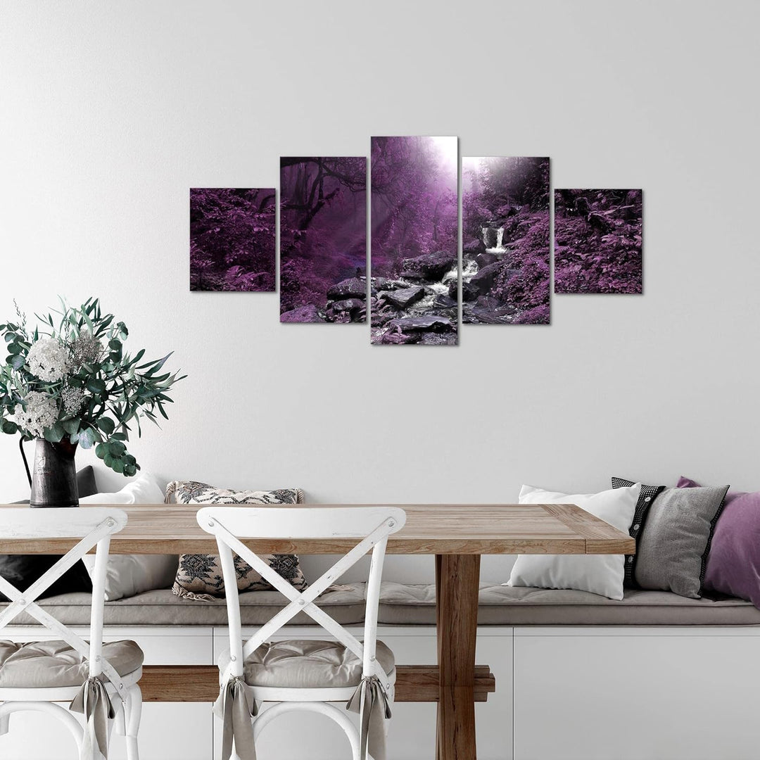 Runa Art Wandbilder Natur Wald 5 Teilig Bild auf Vlies Leinwand Deko Wohnzimmer Schlafzimmer Panoram