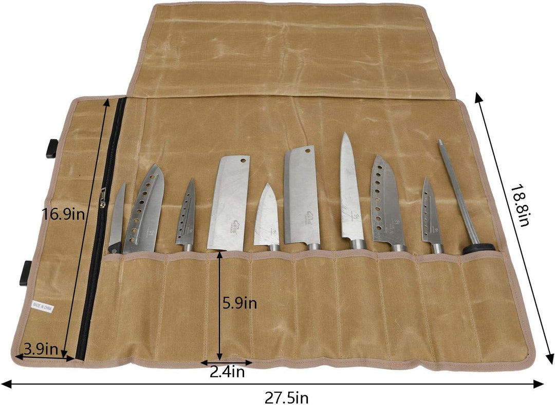 QEES Kochmesser Rolltasche 11 Slots, Messertasche für Camping, Wandern, Multifunktions-Werkzeugrollt