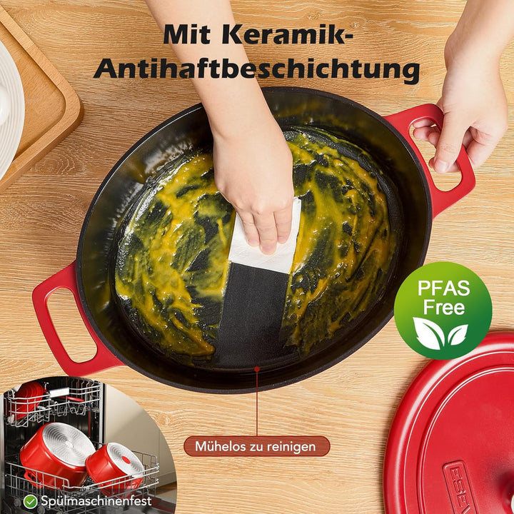 Bräter Oval mit Deckel gross Schmortopf Induktion 31 cm 6,3 L Brot Backen Dutch Oven Stil, leichter