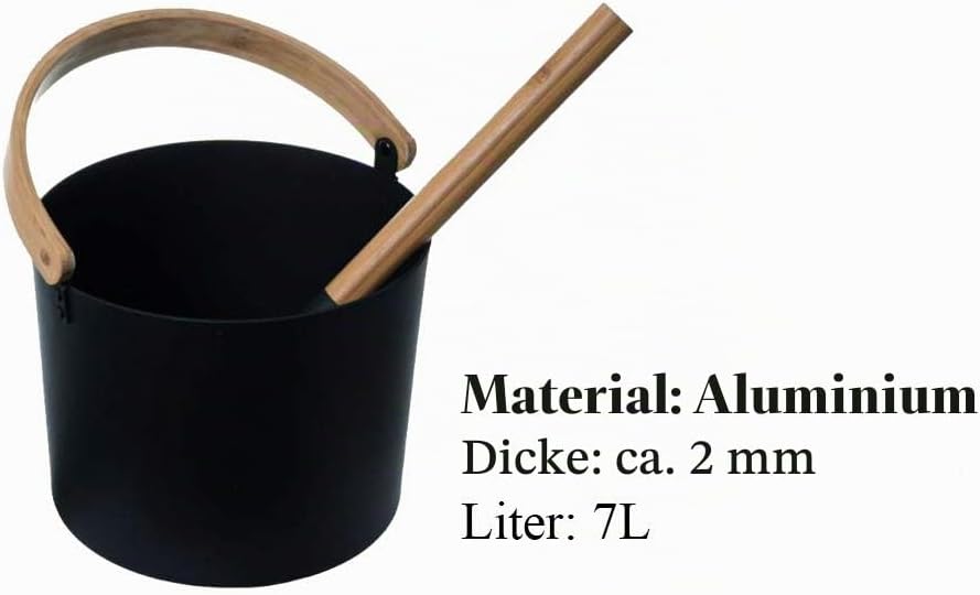 Fiacvrs Saunakübel,Saunakübel Set,2-teilig 7L Aluminium Saunakübel Saunakelle Mit Langem Griff Löffe