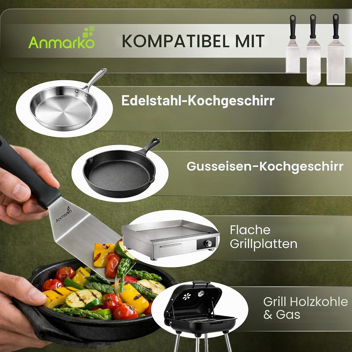 Exklusives Grillwender Set aus hochwertigem Edelstahl - BBQ Grillset in erstklassiger Qualität für