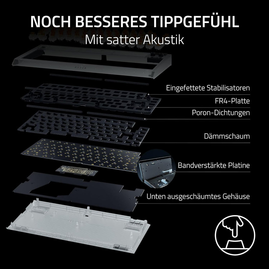 Razer BlackWidow V4 75% Phantom White - Hot-swap-fähige mechanische Gaming-Tastatur - Orange Tactile