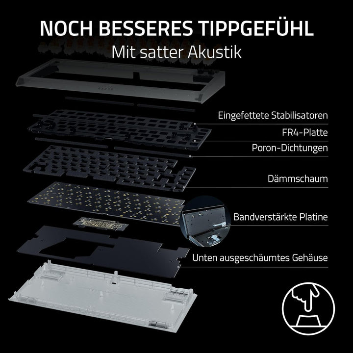 Razer BlackWidow V4 75% Phantom White - Hot-swap-fähige mechanische Gaming-Tastatur - Orange Tactile