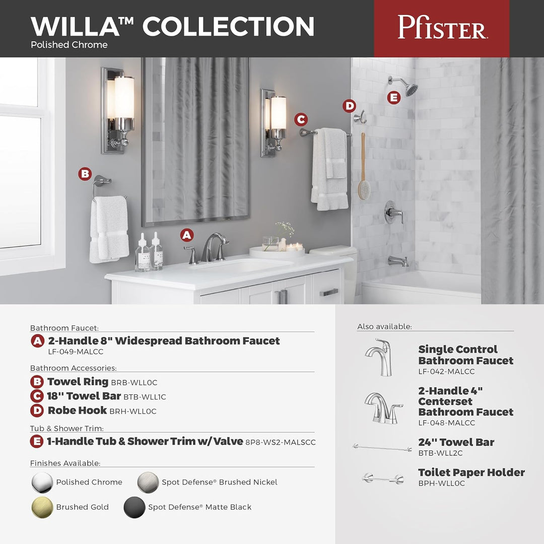 Pfister Willa LF042MALCC Waschbeckenarmatur, Einzelsteuerung, 1 Griff, Einzelloch, poliertes Chrom-F