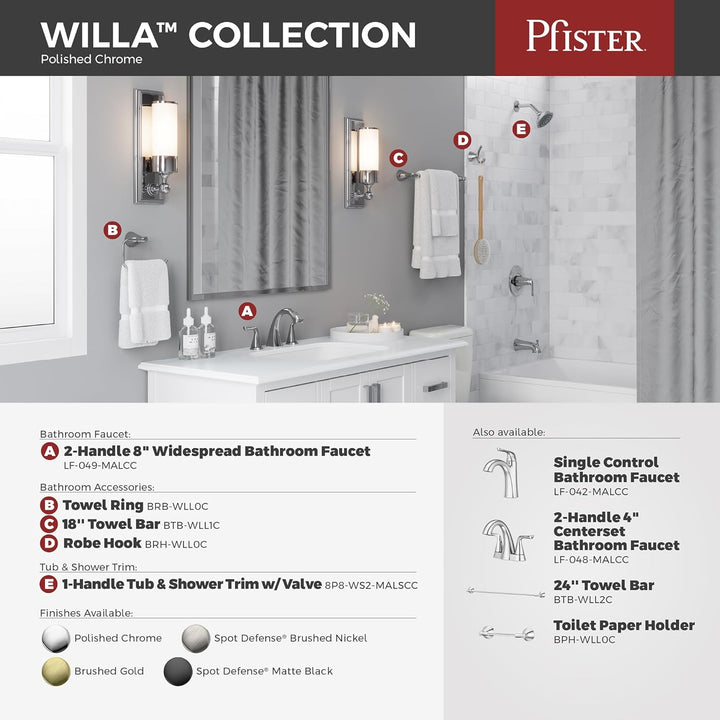 Pfister Willa LF042MALCC Waschbeckenarmatur, Einzelsteuerung, 1 Griff, Einzelloch, poliertes Chrom-F