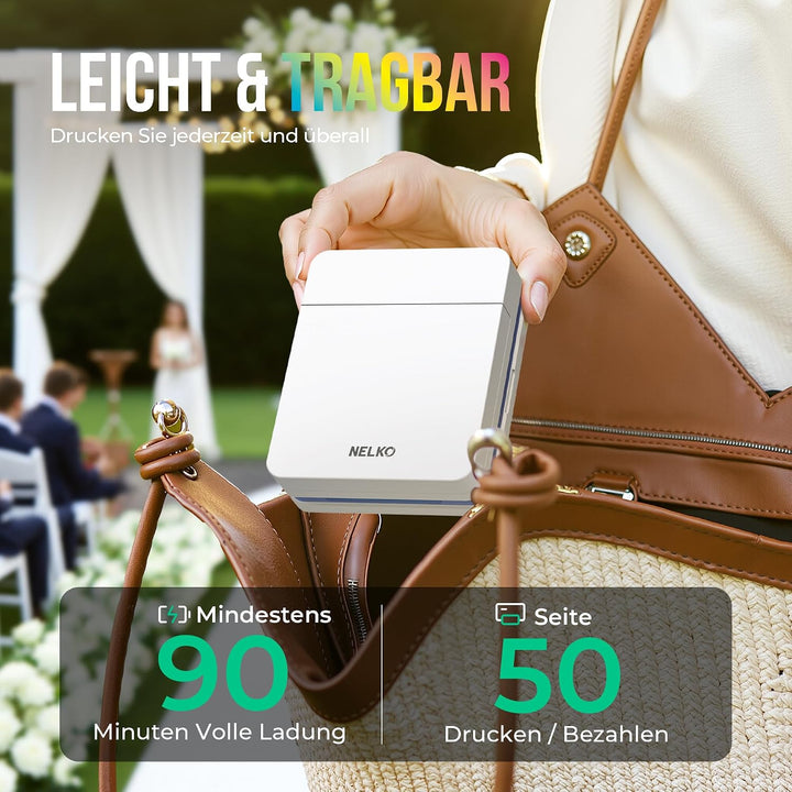 Nelko Fotodrucker PP01 Farbe Tragbarer Mini Fotodrucker für Smartphone mit 20 Fotopapier, Tintenstra