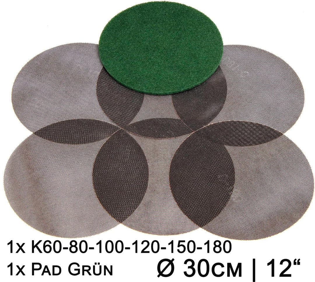 Starter Allround Schleifgitter Set - 6x Schleifgitter 1x Maschinenpad, + inkl. Padkunde Ø30cm passen