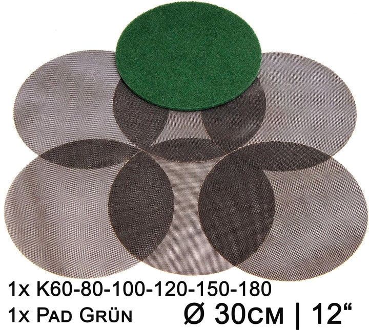 Starter Allround Schleifgitter Set - 6x Schleifgitter 1x Maschinenpad, + inkl. Padkunde Ø30cm passen