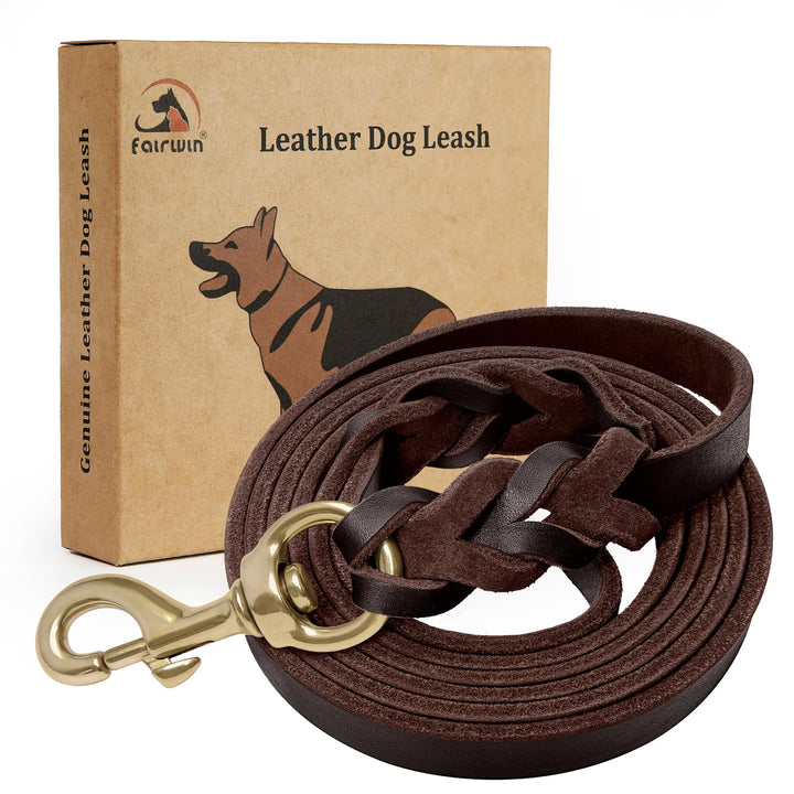 fairwin geflochten Leder Hund Leine 6 ft – K9 Walking Training führt für Deutscher Schäferhund, L:3/