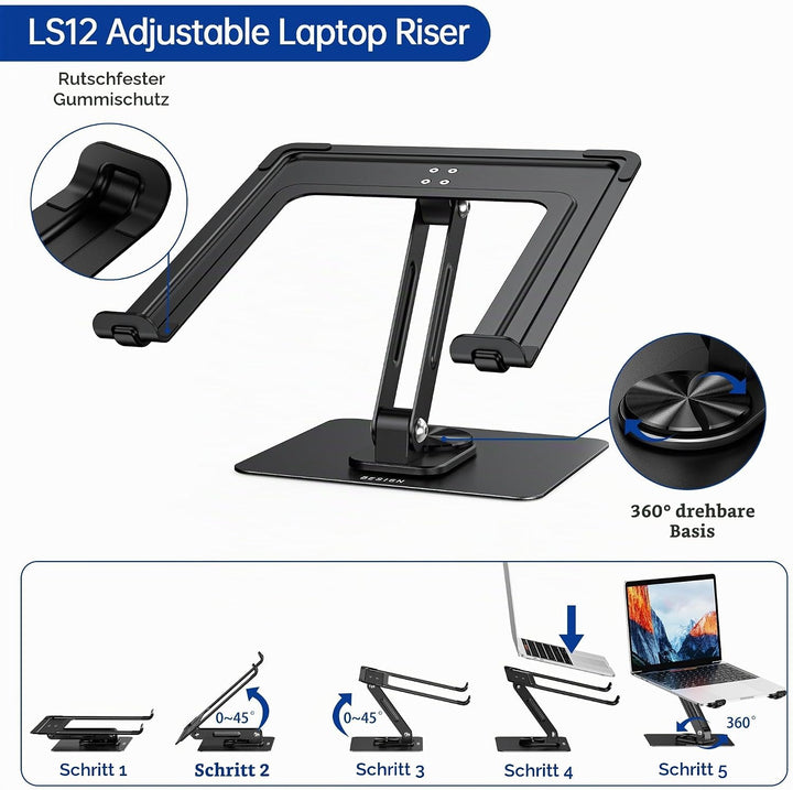 BESIGN LS12 Laptop ständer mit 360 Drehbarer Basis, Verstellbarer ergonomischer Notebook-Ständer, La