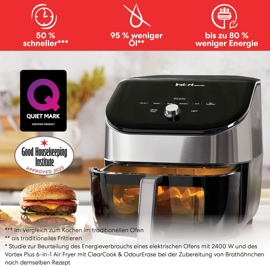 Instant Vortex Plus mit ClearCook - 5.7L Digitale Gesunde Heissluftfritteuse, Edelstahl, 6-in-1 Smar