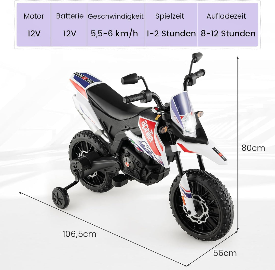 FANTASK 12V Elektromotorrad für Kinder 5,5-6 km/h, Kindermotorrad mit Stützrädern & Musik & Scheinwe