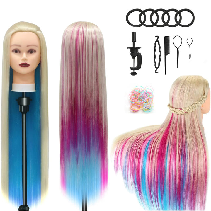 Trainingsköpfe, 28 inch Frisierkopf 100% Synthetikfaser-Haar Übungskopf, Frisurenkopf Ausbildung Kop