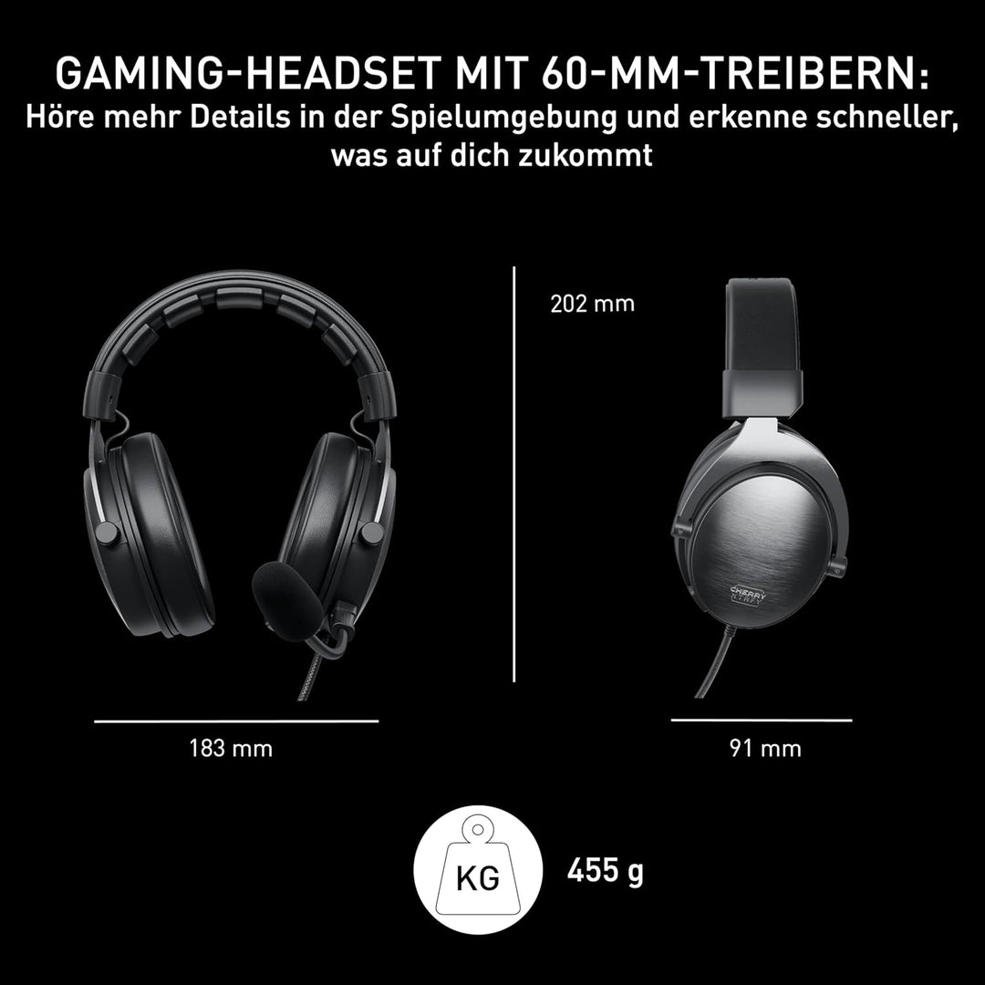CHERRY XTRFY H1, Profi Gaming-Headset, Optimiert für esports, Grosse Ohrkissen mit Memory-Foam, 2 Au