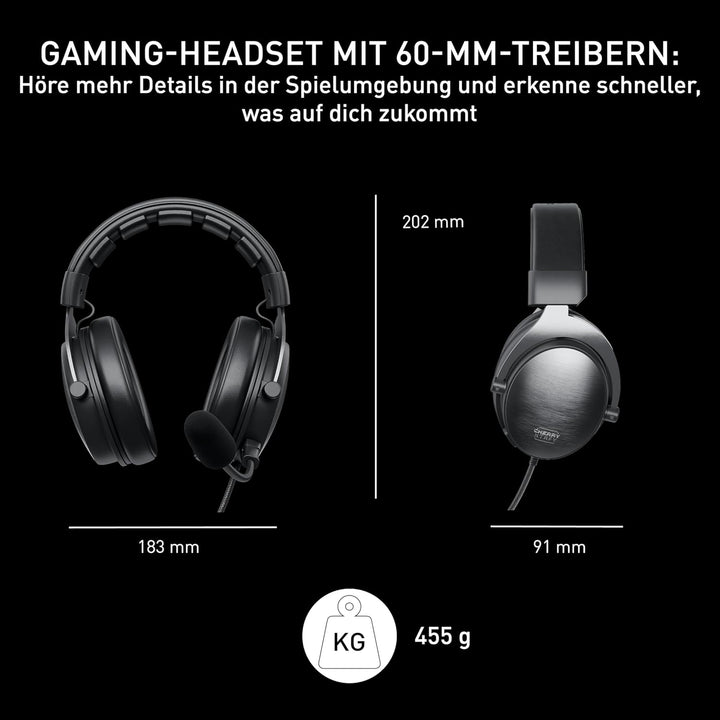 CHERRY XTRFY H1, Profi Gaming-Headset, Optimiert für esports, Grosse Ohrkissen mit Memory-Foam, 2 Au