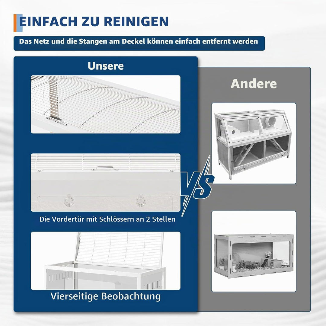 XXL Hamsterkäfig aus Metall und Acrylglas, 360° Panorama Sicht Nagergehege für Hamster, Ratten, Meer