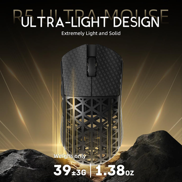 ATTACK SHARK R5 Ultra Carbonfaser Gaming-Maus, 39g Superlight, 8000Hz Kabellose Mouse, 42000 DPI, PA