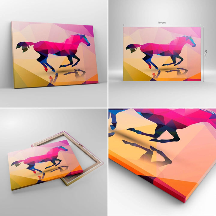 Bilder auf Leinwand Pferd Tiere Geometrie Diamant Leinwandbild 70x50cm Wandbilder Dekoration Wohnzim