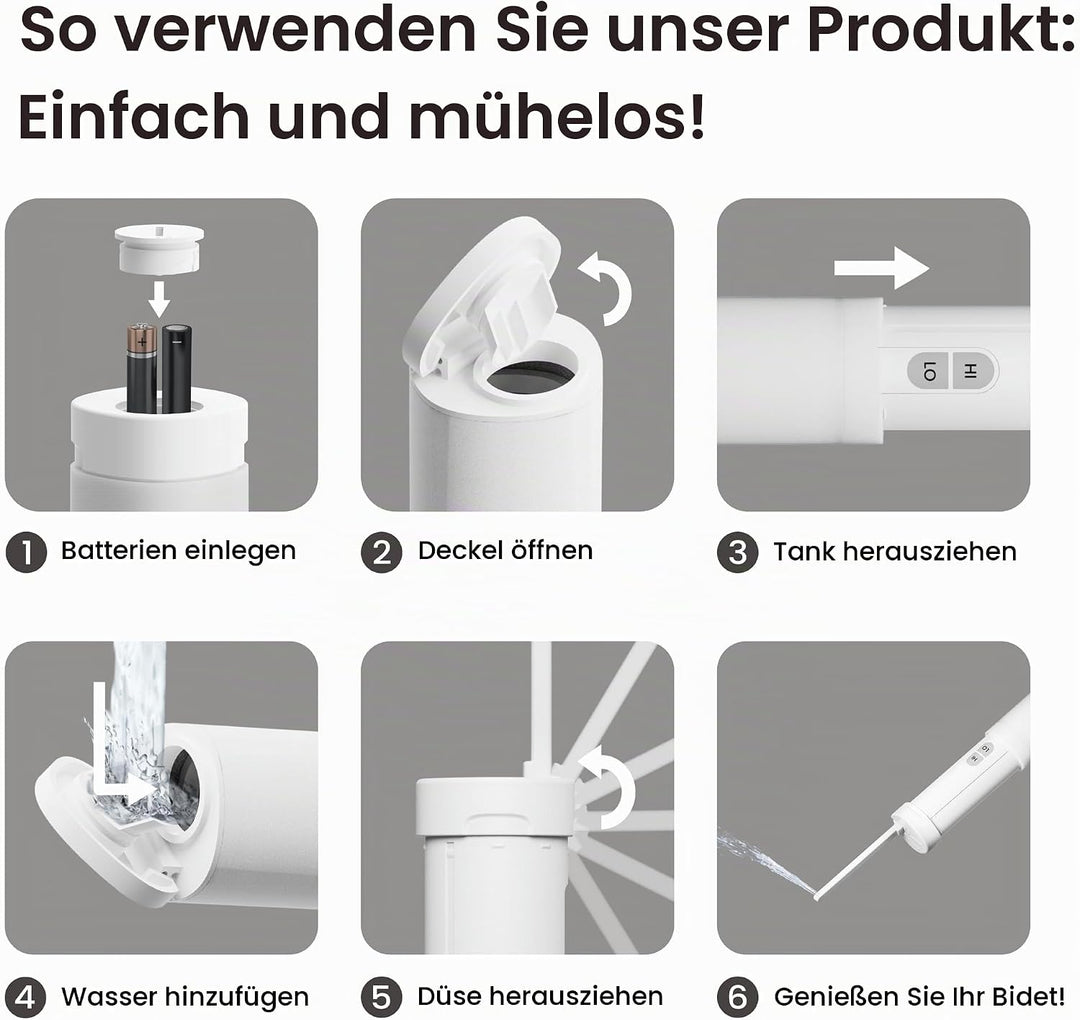 VOVO Go Tragbare Elektrische Reisebidet – 2 Einstellbare Druckstufen, Kompaktes Handbidet, Ideal Für