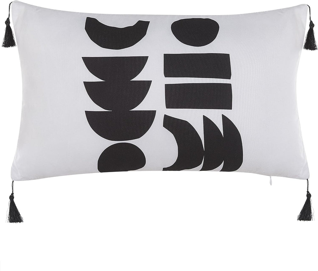 Dekokissen 2er Set Weiss / Schwarz mit Fransen 30 x 50 cm Glamour Modern Liriope