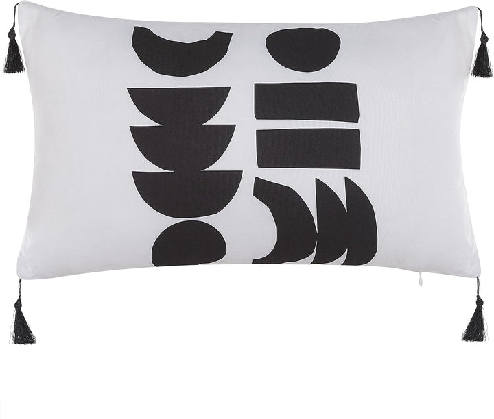 Dekokissen 2er Set Weiss / Schwarz mit Fransen 30 x 50 cm Glamour Modern Liriope