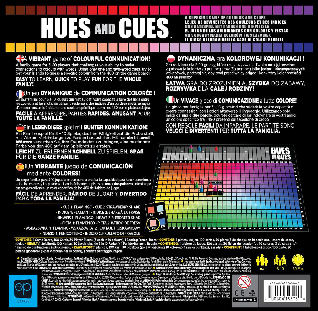 The OP Usaopoly | Hues and Cues Multilingual Brettspiel in Deutsch für die Ganze Familie | Partyspie